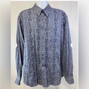 Robert Graham Men’s Button Down Blue floral Print Flip Cuff  Shirt Sz. 2XL EUC
